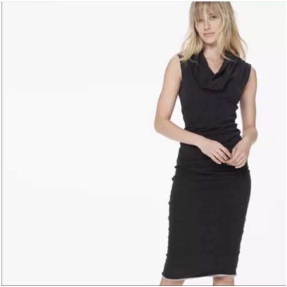 STANDARD JAMES PERSE Midi Dress Sz 4 L Dark Gray Cowl Neck Ruched Lined NEW - Picture 3 of 16